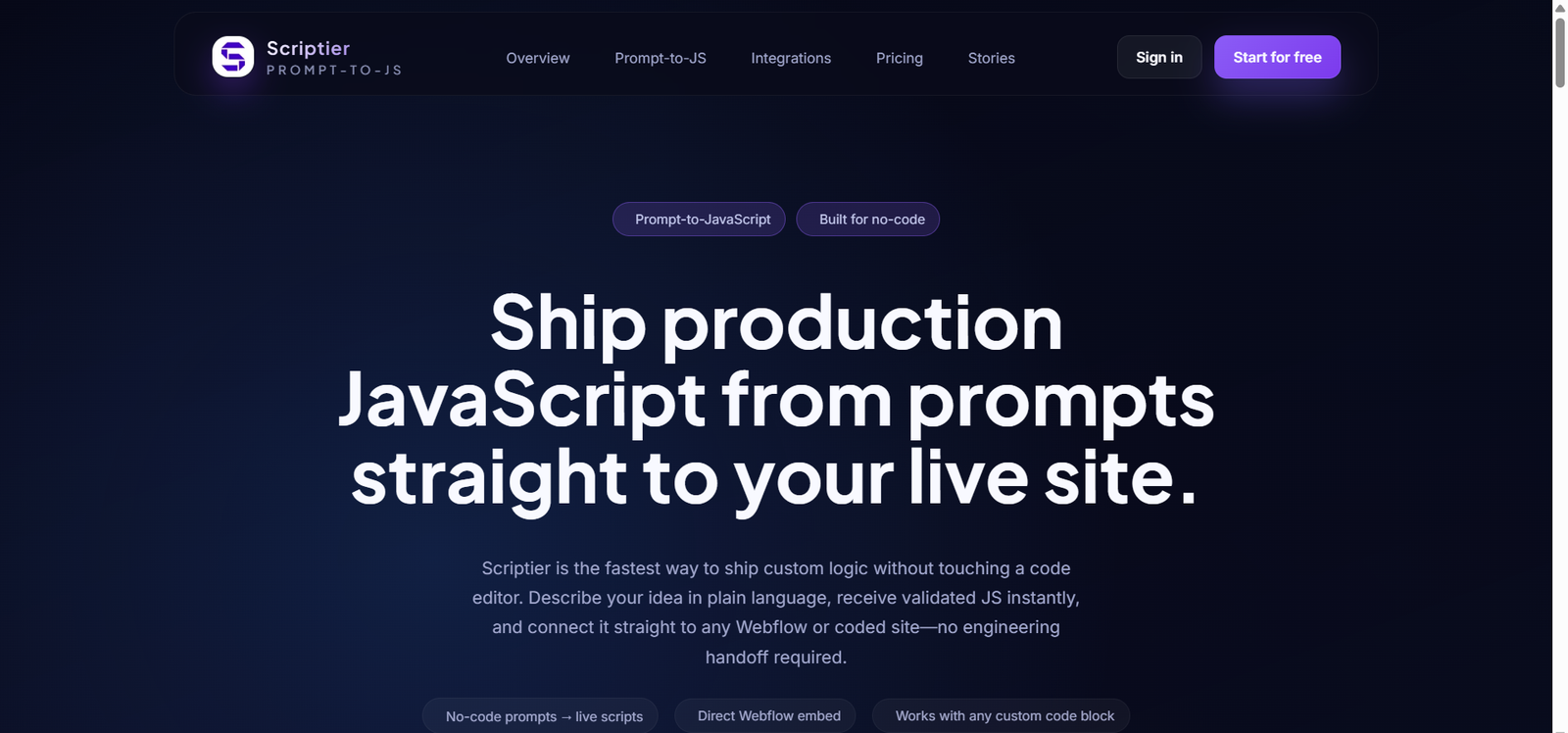 Scriptier main dashboard