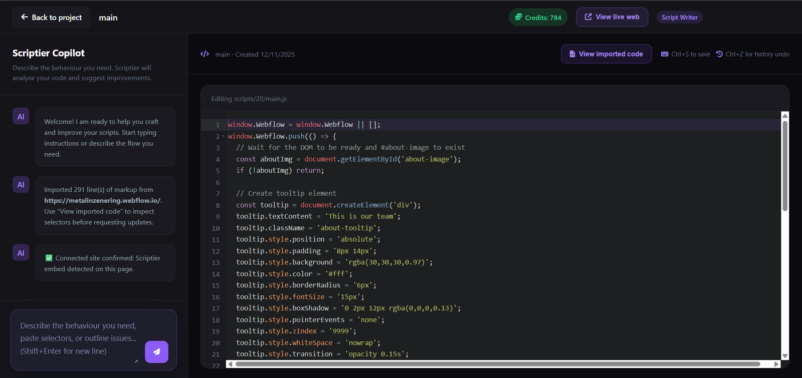 Script library and history